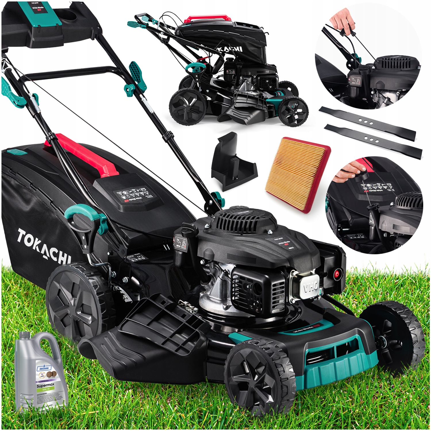 Benzínová kosačka na trávu Tokachi 9 HP s pohonom kolies, šírka 53 cm, objem koša 65 l